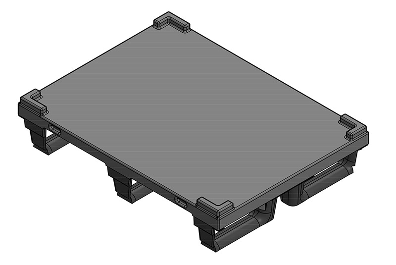 A CAD design of a plastic pallet lid.