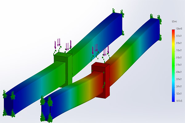 Components used in the logistics and materials handling industries being stress tested using computer aided design (CAD).